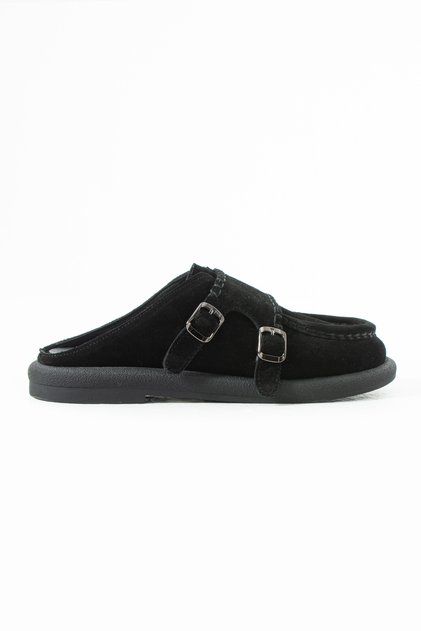 Urban Black Suede Genuine Leather Sabo Slippers