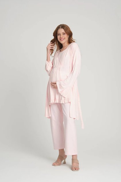 Cotton Spanish Style Maternity Pajama Dressing Gown Set - Maternity Set with Hidden Nursing Compartment