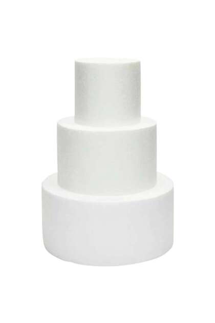 Model de tort rotund cu 3 straturi, alb, 15cm