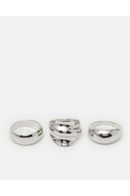 Women Silver Embellished Rings (Pack of 3)