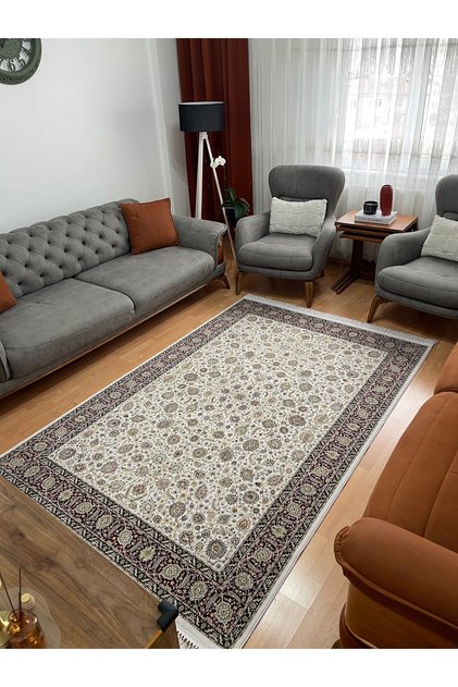 Topkapı-Osmanlı İpeksi Yün Tuşeli Triko Akrilik Saraylı Oturma Odası Ve Salon Halısı