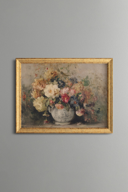 Colorful Flowers in Vase Still Life - Vintage Patterned Frame - Fine Model