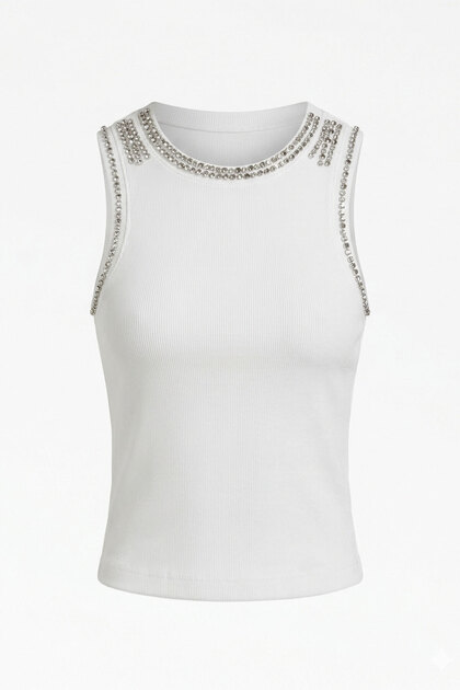 Premium Stone Detailed Tank Top - Ecru