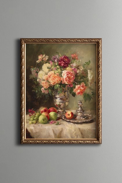 Classic Floral and Fruit Composition – Vintage Patterned Frame – Slim Model