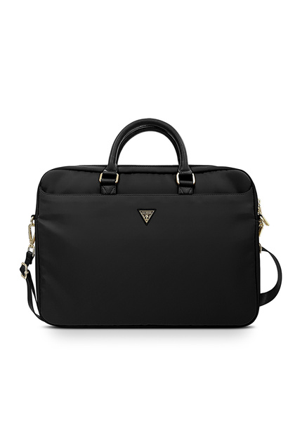 15-16 Inch Laptop Bag Nylon Fabric with Metal Triangle Logo Shoulder Strap Black