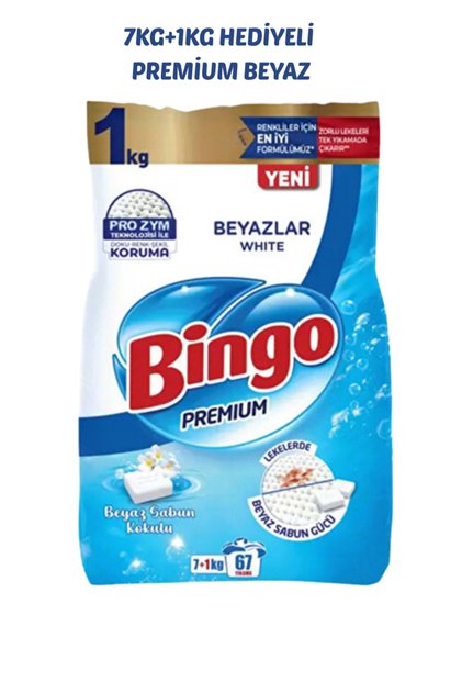 Premium Toz Çamaşır Deterjanı BEYAZLAR 7 Kg + 1 Kg Bedava