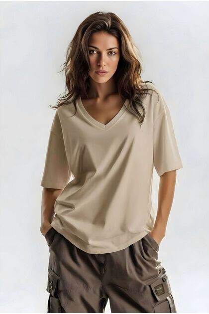 Μπλουζάκι με λαιμόκοψη V, oversized, unisex 1VQ3