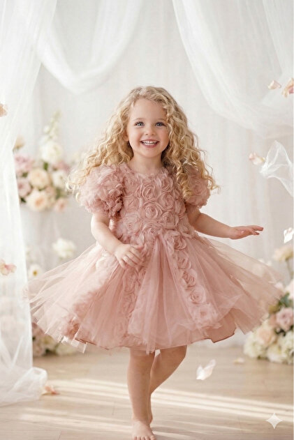 open lace back dress Kids Lace Long Beach Boho Party Dress TXD013