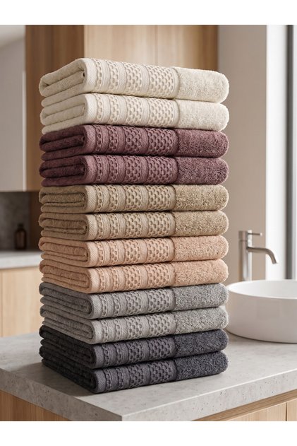 12’li El Yüz Havlusu Seti 50x90 cm %100 Pamuk 6 Renkli Yumuşak Emici Havlu Çok Amaçlı Kullanım