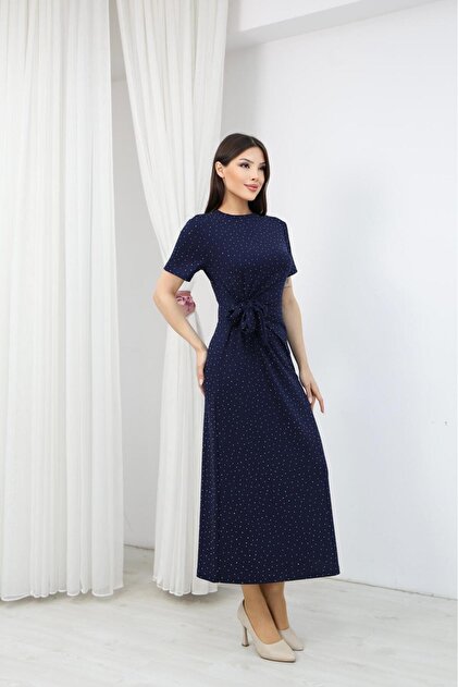 OTAKU Stone Embellished Tie Detail Modal Fabric Midi Dress  Stylish and  Elegant Design- Trendyol