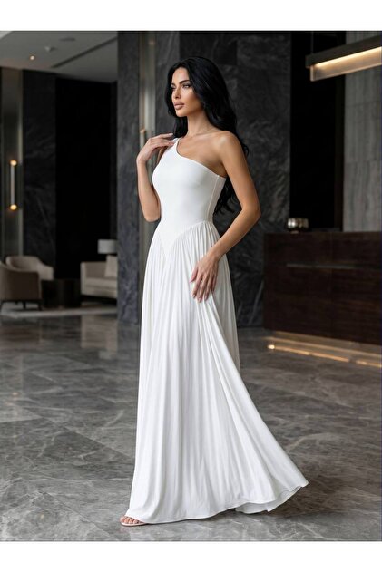 slim fit dress slacks Off-Shoulder Short Graduation Dress with Long Sleeves White / Small main image 0