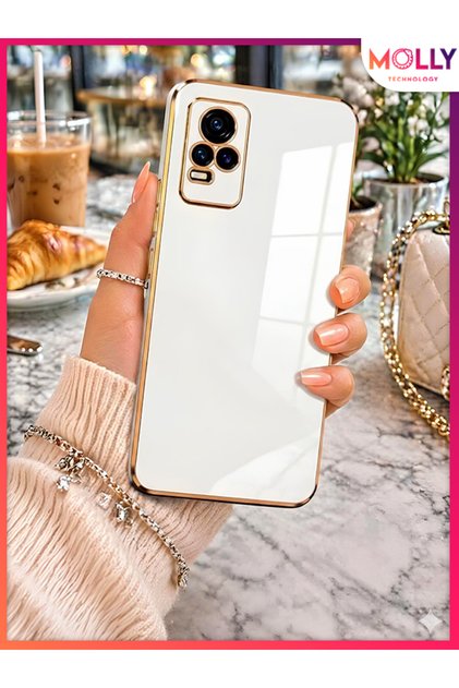 Luxury Silicone Case for Vi̇vo V21E with Pearl White Edges and Gold Detail