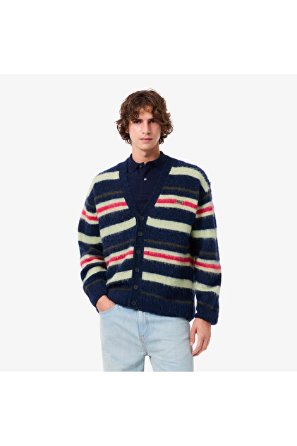 Erkek Relaxed Fit V Yaka Desenli Renkli Hırka