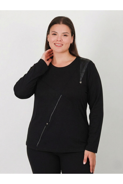 High Quality Turlu Combed Cotton Blouse with Flexible 4-Season Leather Trim 0800