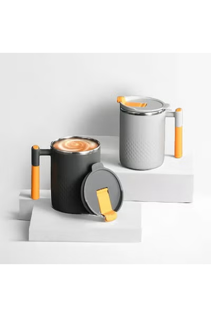 2pcs Double Layer Stainless Steel Mug with Lid Anti-Scald Cup for Kids and Adults