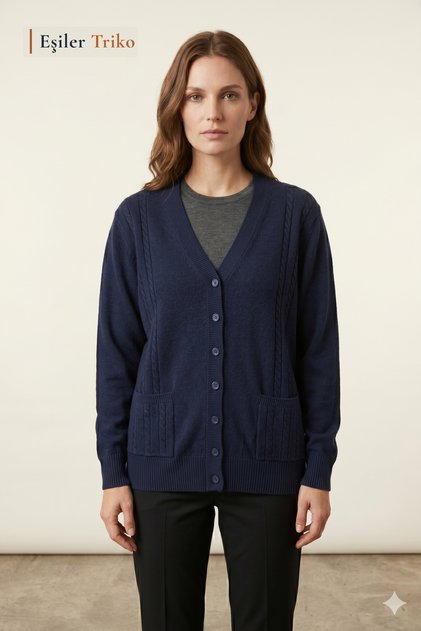 Women's V-Neck Buttoned Knitwear Mother Cardigan