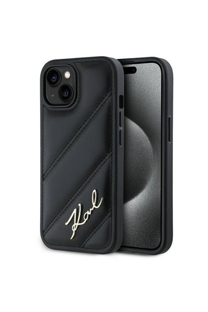 Θήκη για iPhone 15 / iPhone 14 / iPhone 13 - Διαγώνιο Καπιτονέ Σχέδιο με Γράμματα (KLHCP15SPQDSMGK) - Μαύρο