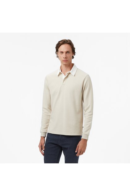 Erkek Bej Classic Fit Uzun Kollu Polo Yaka T-Shirt
