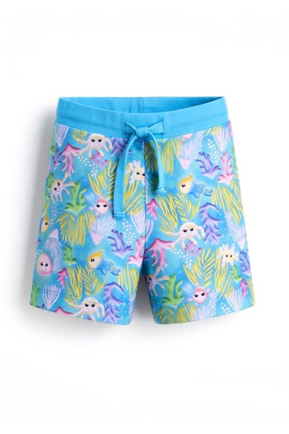 +50 UV Protective Blue Patterned Little Boy's Shorts Swimsuit