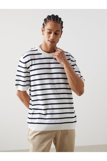 Ανδρικό πλεκτό πουλόβερ με κοντό μανίκι Crew Neck