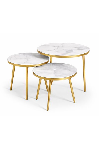 Măsuță de cafea tip set 3-în-1, cu blat ceramic și cadru din oțel