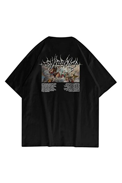ZAVIXO -ERKEK Oversize Basic Gothic Artwork Print T-Shirt – %100