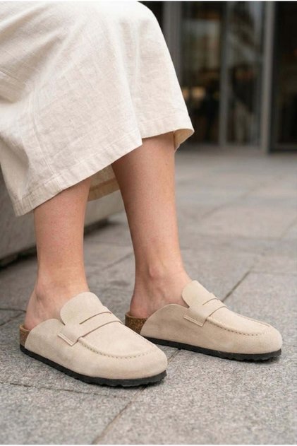 Luvra Laceless Genuine Suede Leather Women's Casual Cork Sole Loafer Classic Shoes Hdmt - Cream