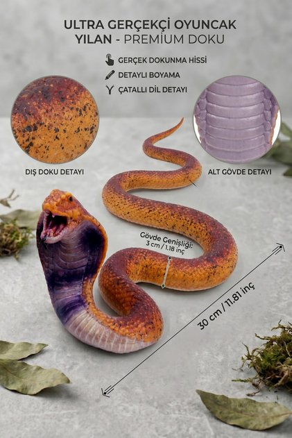 Ultra Gerçekçi Kobra Yılan Oyuncak 30 cm Premium Doku Bahçe Koruyucu ve Şaka Oyuncağı
