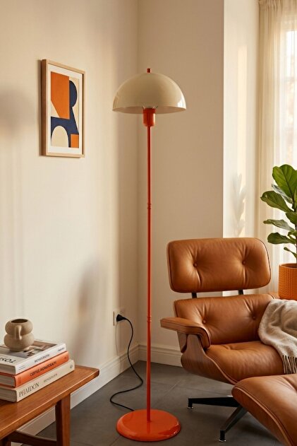 Erma Krem Başlıklı Turuncu Yer Lambası Pinterest Model Bohem Retro Köşe Renkli Lambader
