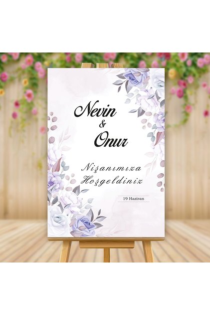 Purple Flower Themed Engagement Welcome Board 40X60Cm Mdf