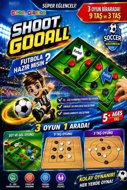 Wooden Shoot and Goal Game + 9 Stones and 3 Stone Game - Shoot Gool Game - Fast Finger Game