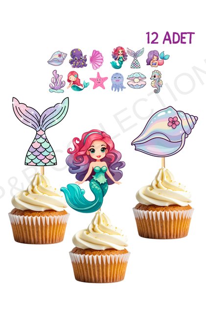 Deniz Kızı Kız Erkek Çocuk Maket Pasta Kürdanı Pasta Süsleri Cupcake Kürdan Süsleri