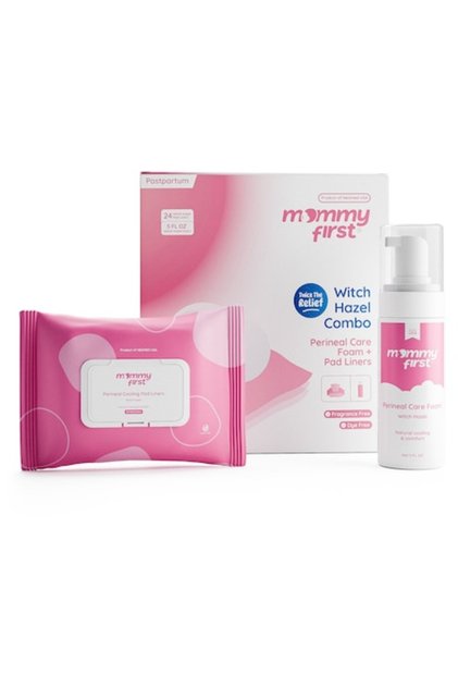 Set de spumă postpartum cu hamamelis, Mommy First, 150 ml + 24 comprese perineale, Fără alcool