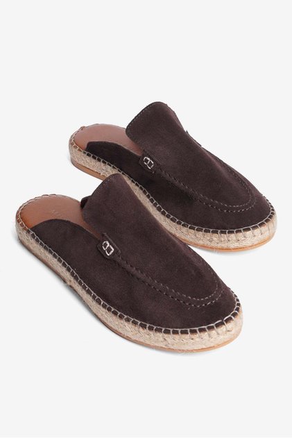 Genuine Leather Summer Men's Suede Closed-Front Jute Sole Brown Espadrille Slippers -Mssr3416-Kh