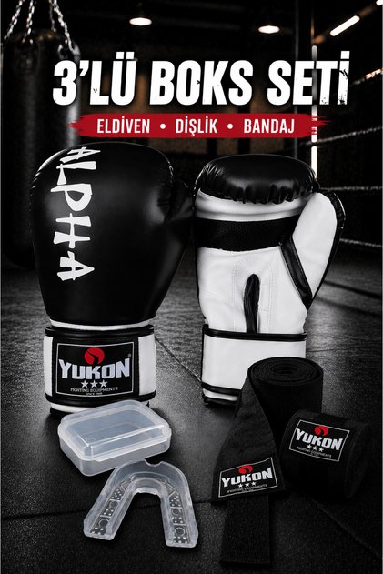 Alpha 3'lü Boks Seti Boks Eldiveni Boks Bandajı Dişlik Kick Boks Eldiveni Çocuk Ve Yetişkin Boylar