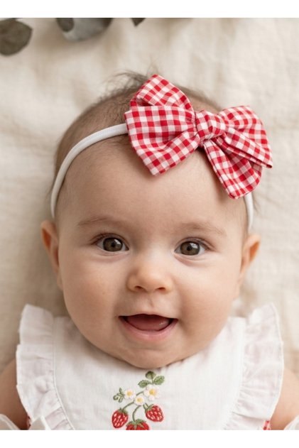 Baby Girl Red Pitikare Bow Handmade Bandana (0-6 Months)