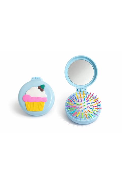 Kawaii Blue Capkek Ice Cream Mirrored Folding Hair Brush Women Kids Pocket Comb Mirror Set Portable