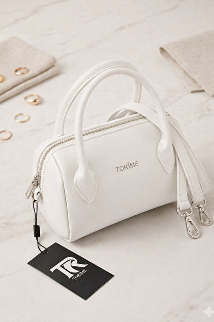 Women's White Hand and Shoulder Bag Soft Texture Zipper Mini Stylish Long Strap Bag