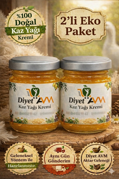 Kars Kaz Yağı Kremi 2’li Set 170 ml x2 Doğal İçerikli Cam Kavanoz