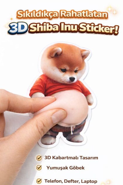 3D Kabartmalı Sıkılabilir Shiba Inu Sticker | Anti-Stres Squishy Sticker | Telefon Laptop Dekoratif
