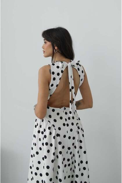 navy blue dress for baby girl Cotton Backless Polka Dot Dress - Dark Brown - S main image 0