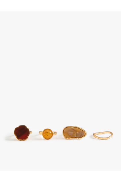 Stoned Multi-Colored Steel Mixed 4-Piece Ring Set