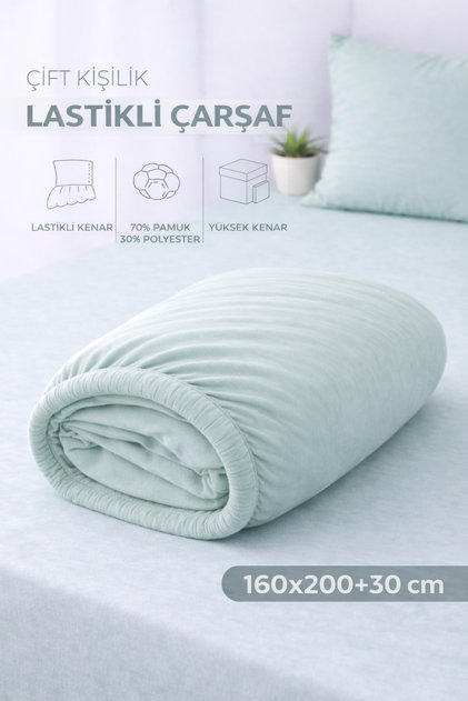 Çethome Cotton Green Elastic Double Bed Sheet 160*200 cm
