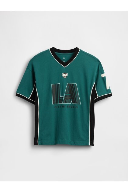 Erkek Çocuk Koyu Yeşil Oversized Jersey T-Shirt