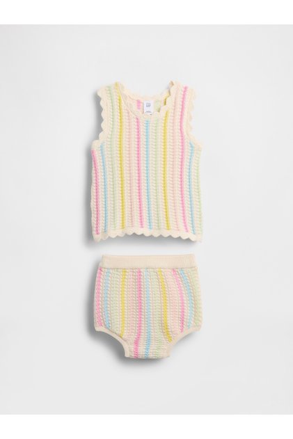 Bebek Çok Renkli Crochet Çizgili Triko Outfit Set