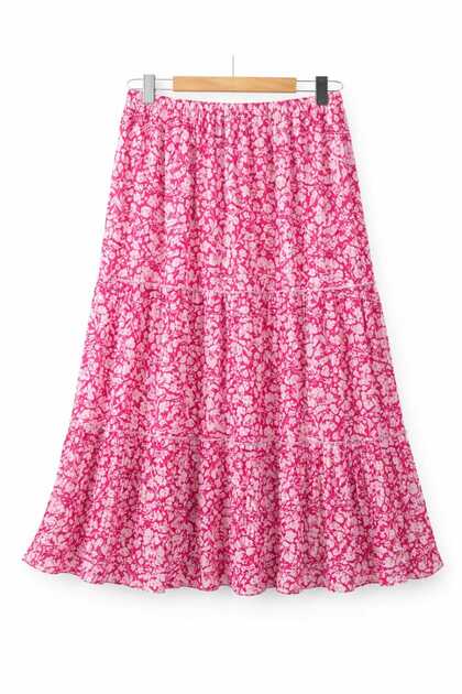 Women's''Juli̇de'' Chiffon Long Skirt 3 Layers Lined Elastic Waist Comfortable Cut Casual Stylish Skirt