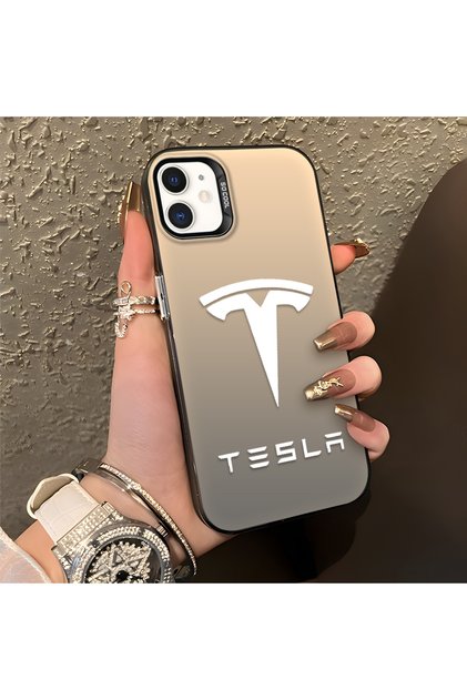 iPhone 12 Compatible Silicone Edge Hard Back Anti-Fall Phone Case Tesla Patterned