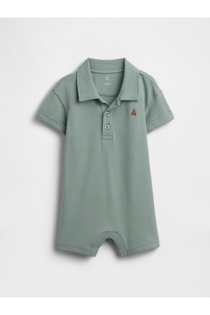 Bebek Yeşil Pique Polo Şort Tulum