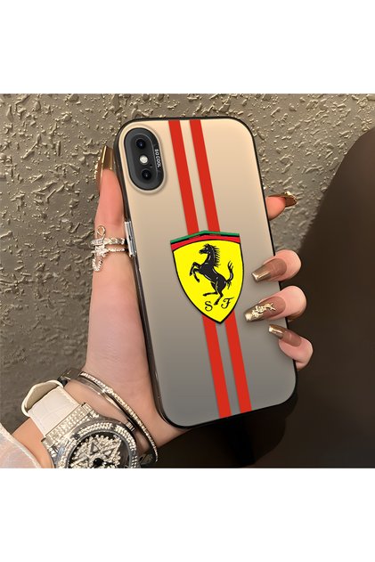 iPhone X Compatible Silicone Edge Hard Back Anti-Fall Phone Case Ferrari Patterned