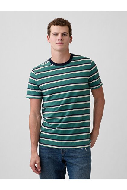 Erkek Yeşil Relaxed Bisiklet Yaka T-Shirt